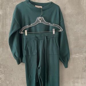 Anrabess Green Knit Lounge Set Sweater + Joggers Size M